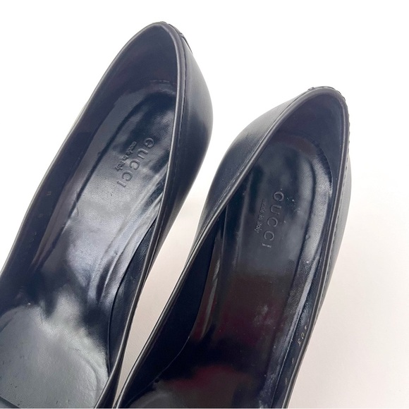 GUCCI | Black Leather GG Interlocking Logo Square Toe Pumps Heels Vintage US 8 - Picture 5 of 14
